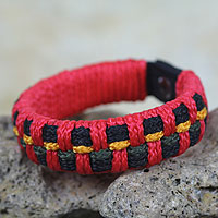 Men's wristband bracelet, 'Red Ananse Web'