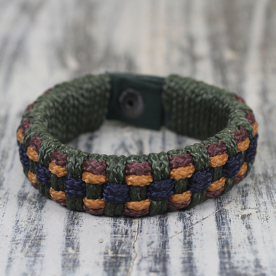 Men's wristband bracelet, 'Green Ananse Web' - Fair Trade Men's Bracelet Hand-crafted Jewelry