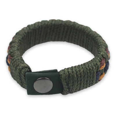 Men's wristband bracelet, 'Green Ananse Web' - Fair Trade Men's Bracelet Hand-crafted Jewellery