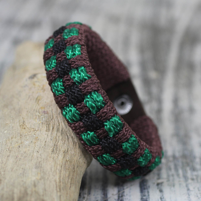 Men's wristband bracelet, 'Dark Brown Ananse Web' - Fair Trade Men's Bracelet Hand-crafted Jewelry