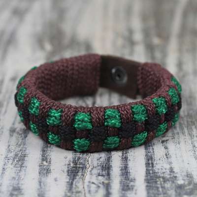 Men's wristband bracelet, 'Dark Brown Ananse Web' - Fair Trade Men's Bracelet Hand-crafted Jewelry