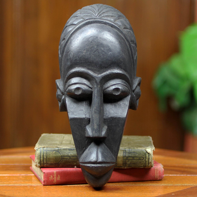 Máscara de madera africana, 'Agya Kofi' - Máscara africana tallada a mano en madera Sese de Ghana