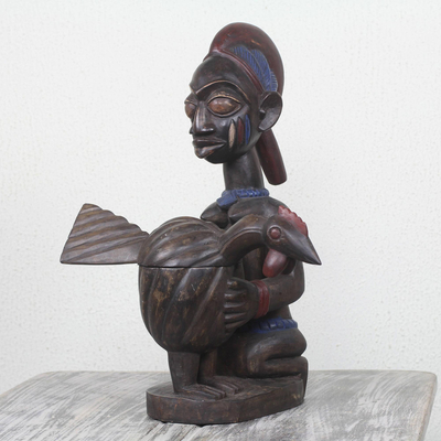 Escultura de madera - Escultura de madera africana Mujer con gallinero