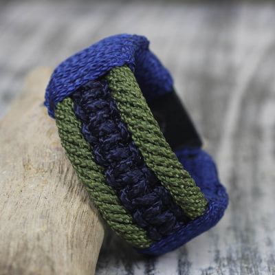 Men's wristband bracelet, 'Colors of Courage' - Men's Bracelet Macrame on Leather