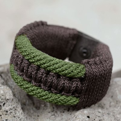 Men's wristband bracelet, 'Colors of Bravery' - Men's Bracelet Macrame on Leather