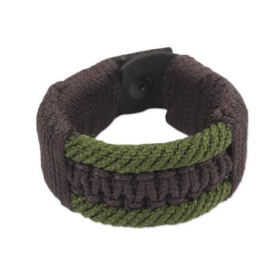 Men's wristband bracelet, 'Colors of Bravery' - Men's Bracelet Macrame on Leather