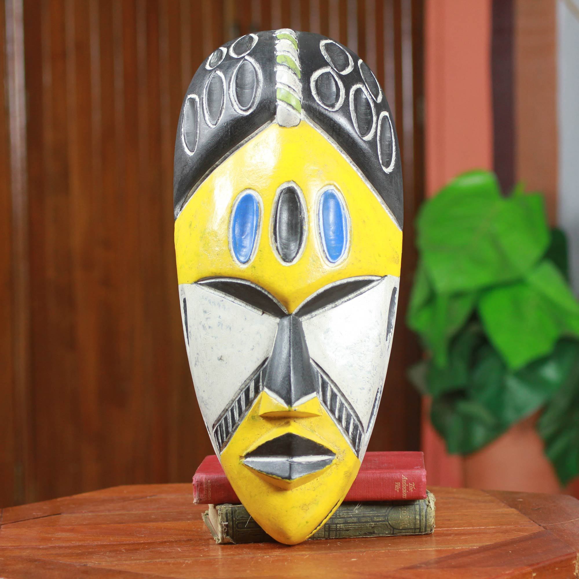 Yellow and Black Handcrafted African Mask Gold Coast NOVICA