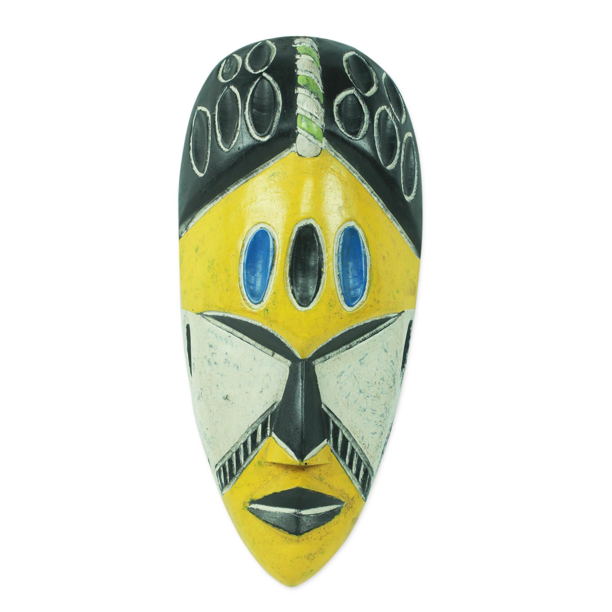 Yellow and Black Handcrafted African Mask Gold Coast NOVICA