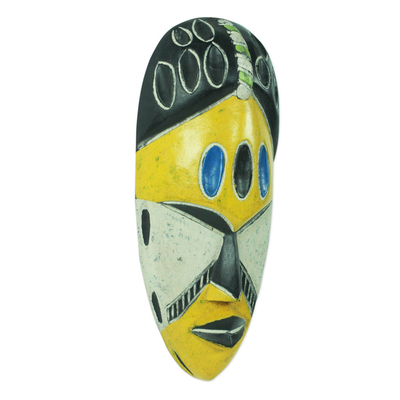 African mask, 'Gold Coast' - Yellow and Black Handcrafted African Mask