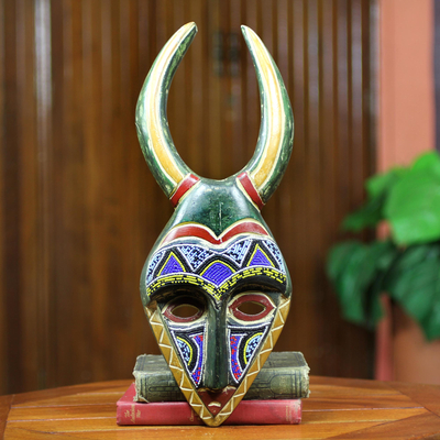 African wood mask, 'Bapende Celebration' - African Beaded Male Rital Mask