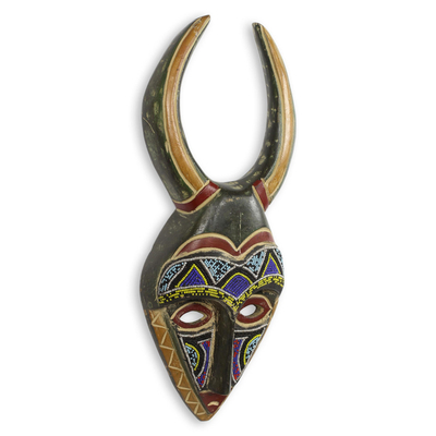 Afrikanische Holzmaske - Afrikanische Perlen-Ritualmaske für Männer