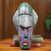 African beaded wood mask, 'Landa' - Tribal Chief African Mask Beaded Wood