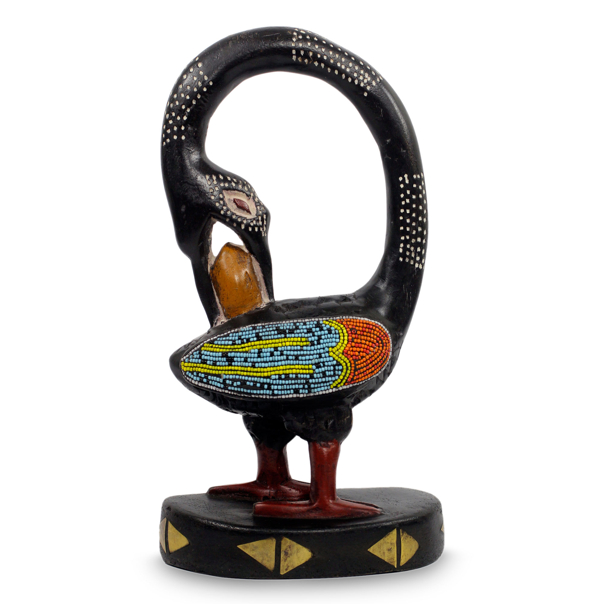 UNICEF Market | Adinkra Symbol Bird Wood Sculpture with Glass Beads ...
