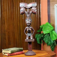 Wood sculpture, 'Yoruba Shango Staff' - African Yoruba Shango Wood Sculpture Hand Carved in Ghana
