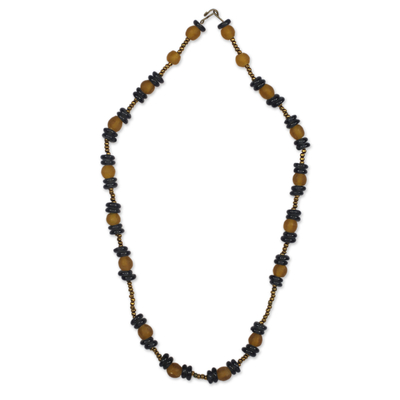 Recycled glass beaded necklace, 'Source of Delight' - Blue and Yellow Recycled Glass Beaded Necklace