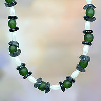 Recycled glass beaded necklace, 'Forest Breeze' - Recycled Glass Beaded Necklace