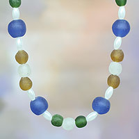 Recycled glass beaded necklace, 'Timeless' - Upcycled Glass Bead Necklace from Ghana
