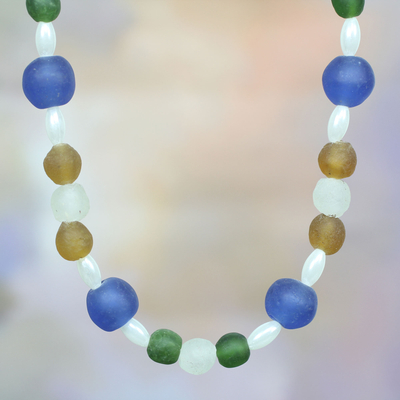 Recycled glass beaded necklace, 'Timeless' - Handmade Recycled Glass Necklace