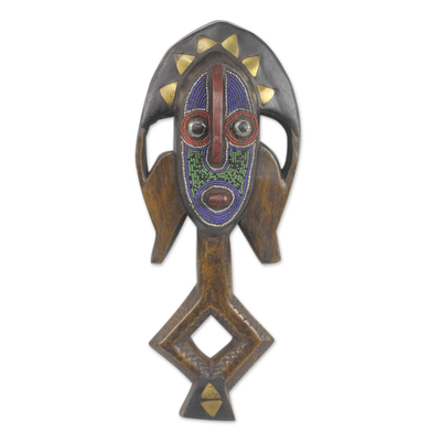 Afrikanische Holzmaske - Afrikanische Holzmaske mit Perlen, Aluminium und Messing