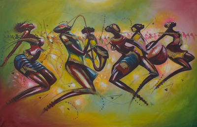 'Festive Mood' - African Festival Dance Signed Painting