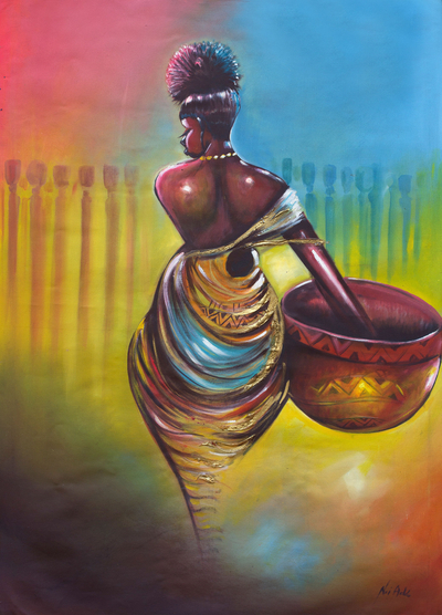 'Heading Home' - Portrai of African Woman Signed Fine Art Painting