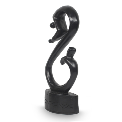 Wood sculpture, 'Mother's Love and Peace' - Abstract African Wood Sculpture of Mother and Child