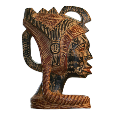 Wood sculpture, 'Woman Warrior' - Unique Hand Carved Ghanaian Cultural Wood Sculpture