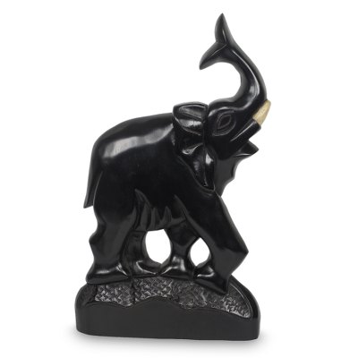 Wood elephant sculpture, 'Great Osonu' - Hand-carved African Elephant Wood Sculpture