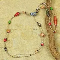 Recycled paper strand necklace, 'Festival in Accra' - Recycled Paper Handmade Necklace