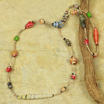 Recycled paper strand necklace, 'Festival in Accra' - Recycled Paper Handmade Necklace