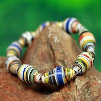 Recycled paper stretch bracelet, 'Storyteller' - Handcrafted Bohemian Bracelet from West Africa