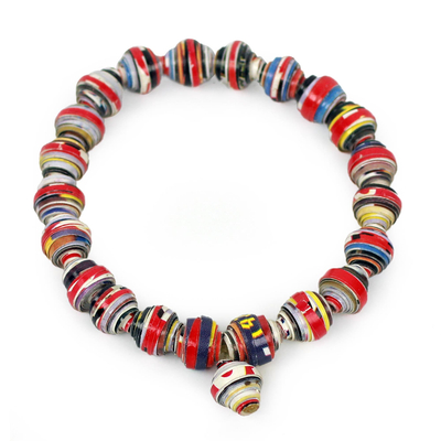 Recycled paper stretch bracelet, 'Love Affair' - Handmade Bracelet with Multicolor Recycled Paper Beads