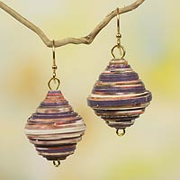 Recycled paper dangle earrings, 'Grape Berry' - Recycled Paper Earrings