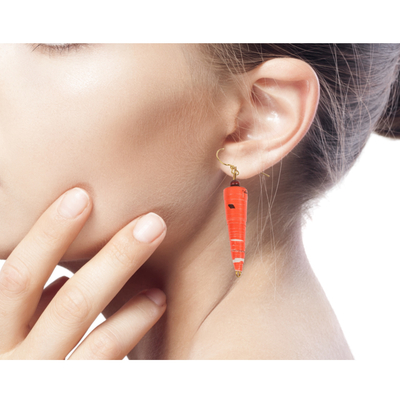 Ohrhänger aus recyceltem Papier - Handgefertigte Ohrringe aus orangefarbenem Papier aus recyceltem Papier