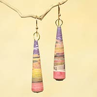 Recycled paper dangle earrings, 'A Story of Flowers'