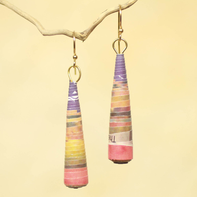 Recycled paper dangle earrings, 'A Story of Flowers' - colourful Paper Recycled Earrings