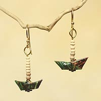 Recycled paper dangle earrings, 'Row Your Boat' - Recycled Paper Earrings with Terracotta