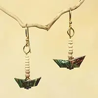 Pendientes colgantes de papel reciclado, 'Row Your Boat' - Pendientes de papel reciclado con terracota