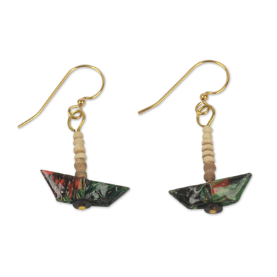 Recycled paper dangle earrings, 'Row Your Boat' - Recycled Paper Earrings with Terracotta