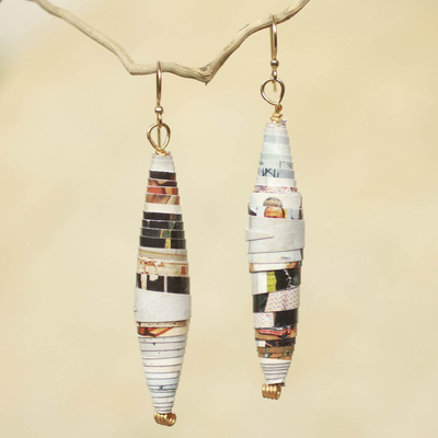 Recycled paper dangle earrings, 'Colored Pencil' - Handmade Eco-Earrings