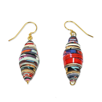 Recycled paper dangle earrings, 'Fresh Start ' - Eco-Design Recycled Paper Earrings from Africa