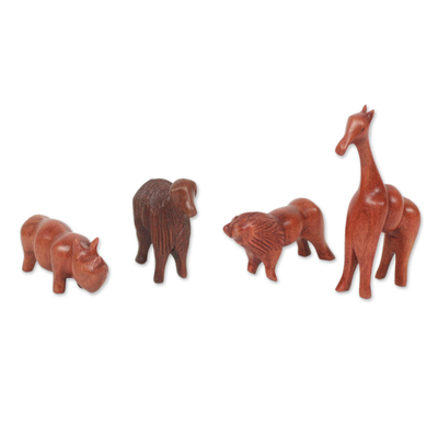 Teak sculptures, 'African Wildlife' (set of 4) - Artisan Crafted African Wildlife Sculptures (Set of 4)