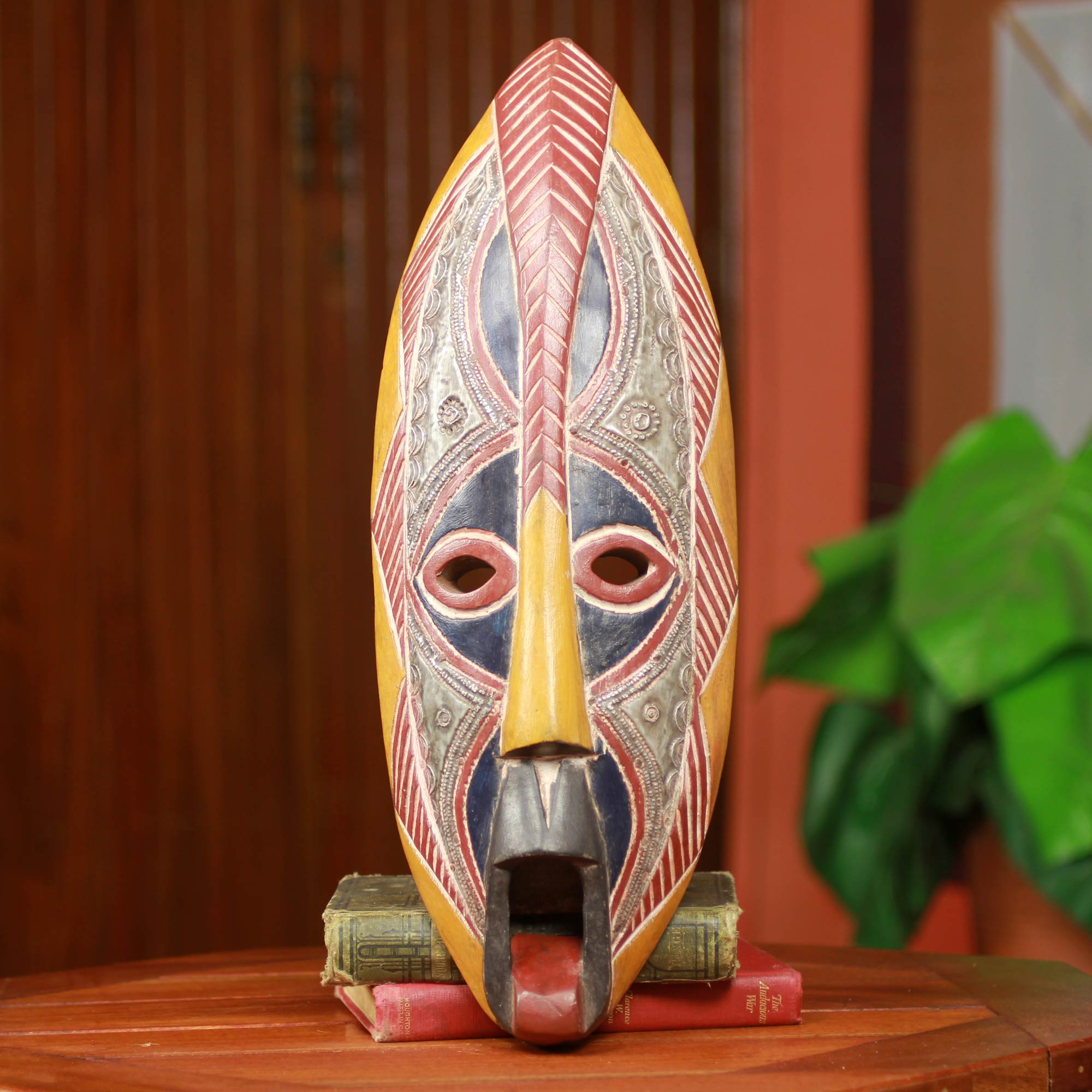 Red and Yellow Dagomba Tribe African Mask - Dagomba Soothsayer | NOVICA