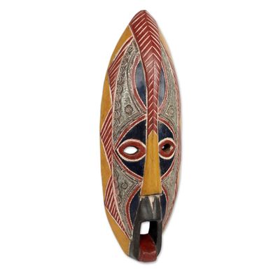 African mask, 'Dagomba Soothsayer' - Red and Yellow Dagomba Tribe African Mask