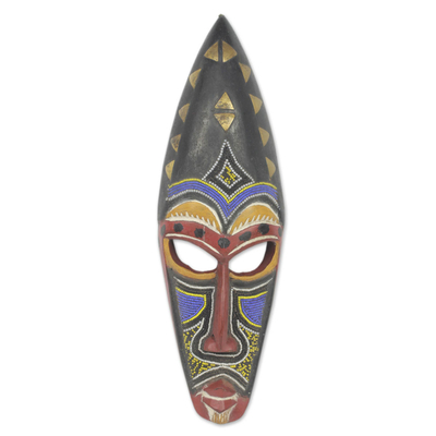 Afrikanische Maske - Perlenbesetzte, handgeschnitzte authentische afrikanische Maske