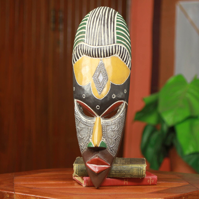 Máscara de madera africana, 'Obla Nuu' - Máscara africana hecha a mano Diseño artesanal original