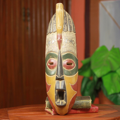 Máscara africana de madera, 'Kasa Anoma' - Talking Bird African Mask