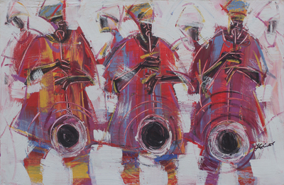 'Horn Blowers III' - Red and Purple Painting of Musicians