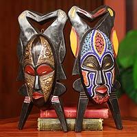 African masks, 'God's Gift of Twins' (pair) - Authentic African Masks (Pair)