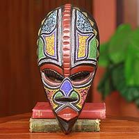 African beaded wood mask, 'Proud Hausa Warrior' - Carved and Beaded African Warrior Mask